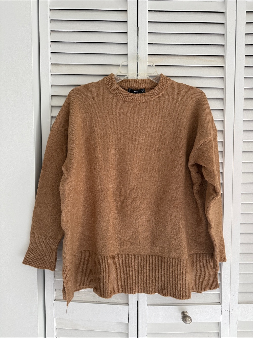 Mango Oversized Crewneck Sweater — Camel Brown